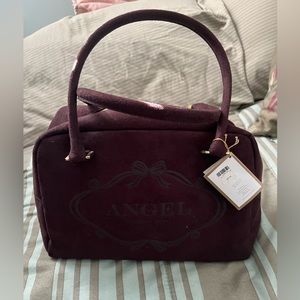 NWT Victorias Secret faux suede brown bag with 2 handles and gold colored zipper
